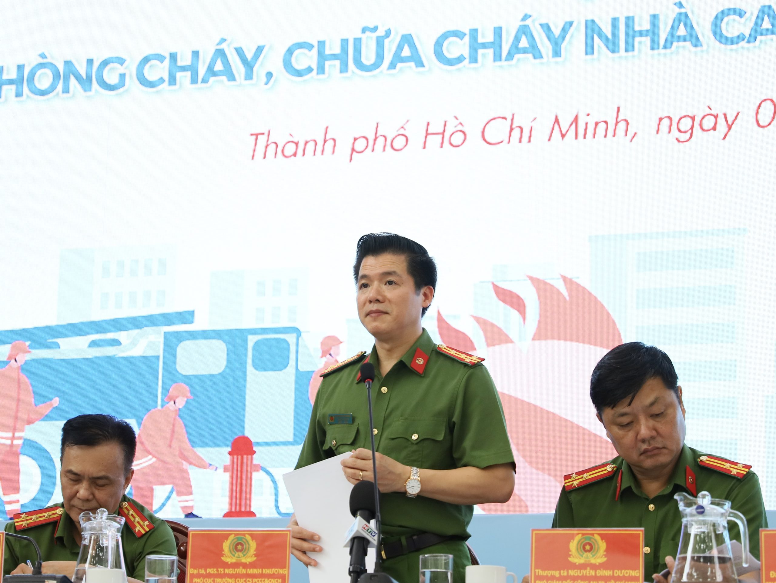 Đại tá, PGS.TS Nguyễn Minh Khương, Phó Cục trưởng Cục Cảnh sát PCCC và CNCH phát biểu