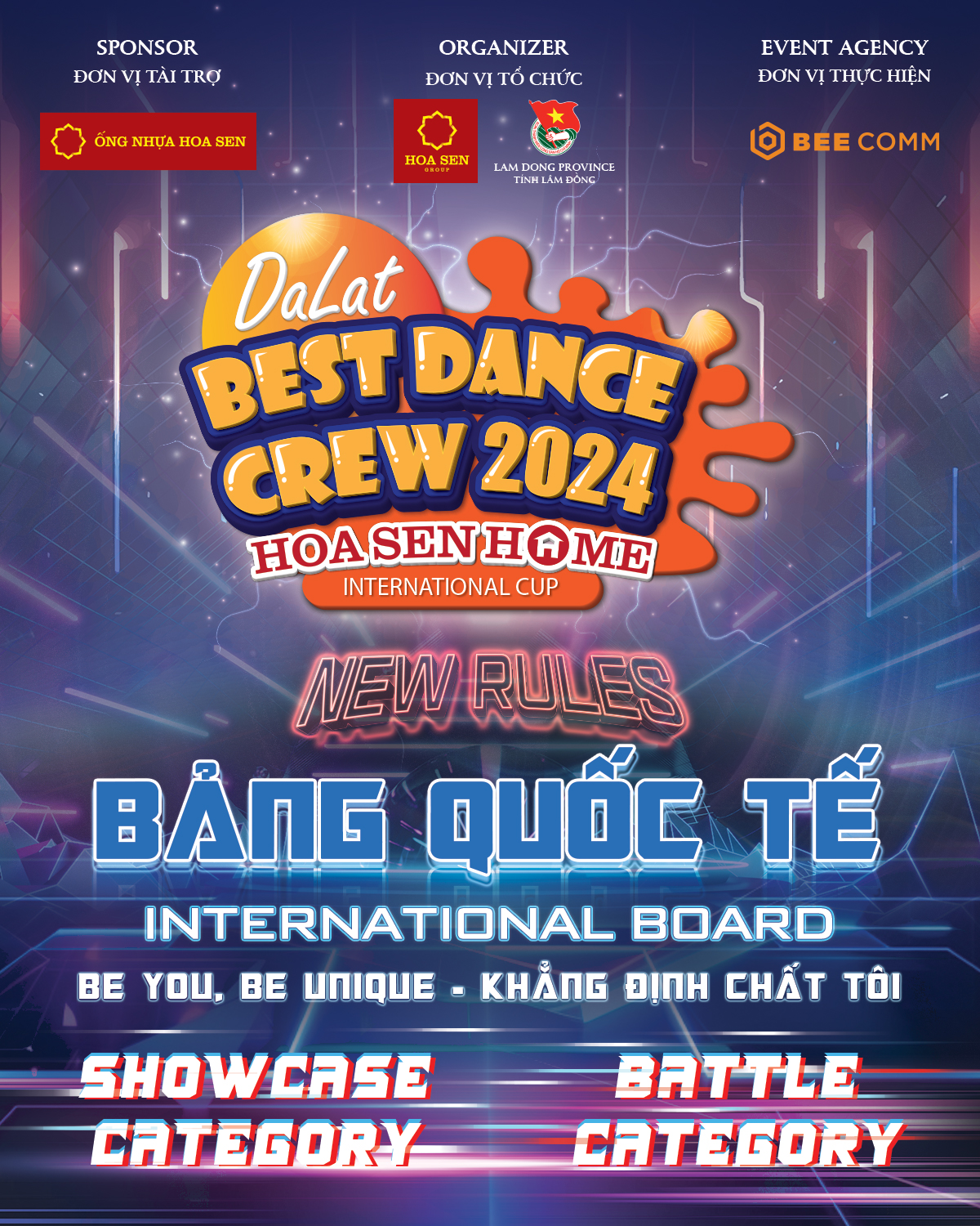 Bảng Quốc tế Dalat Best Dance Crew 2024 - Hoa Sen Home International Cup Banner